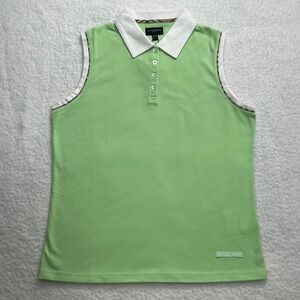 Burberry Golf Sleeveless Polo Shirt Green /‎ White Collar Women's Size L VTG NWT